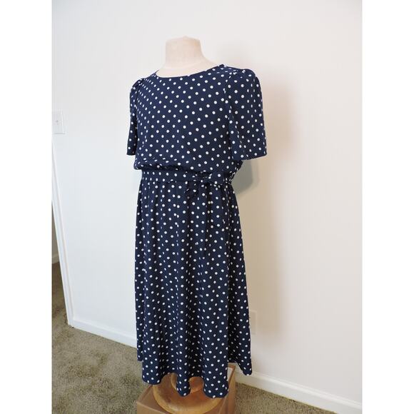 Shein Navy Blue Polka Dot Dress with Tie Belt - Picture 1 of 5
